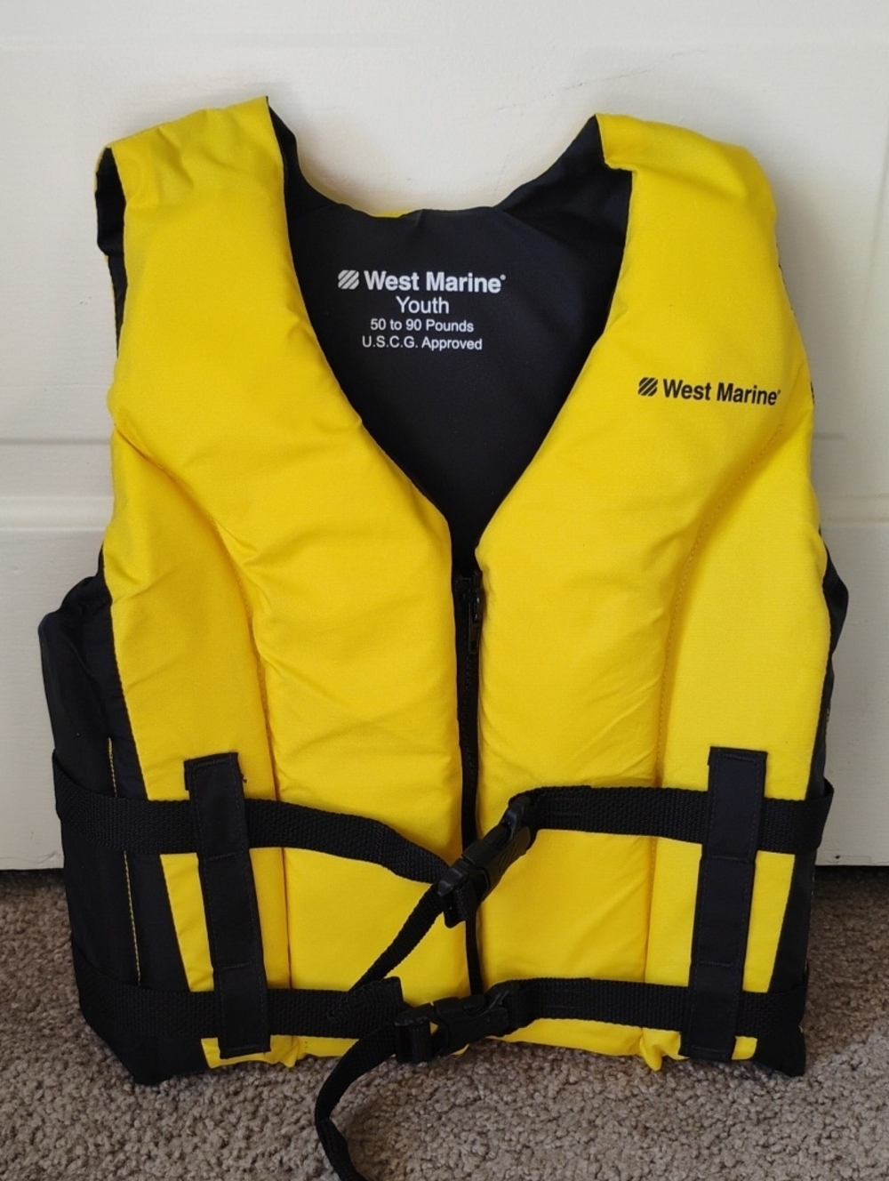 West Marine Youth Life Jacket - Yellow 50-90 lbs USCG Approved